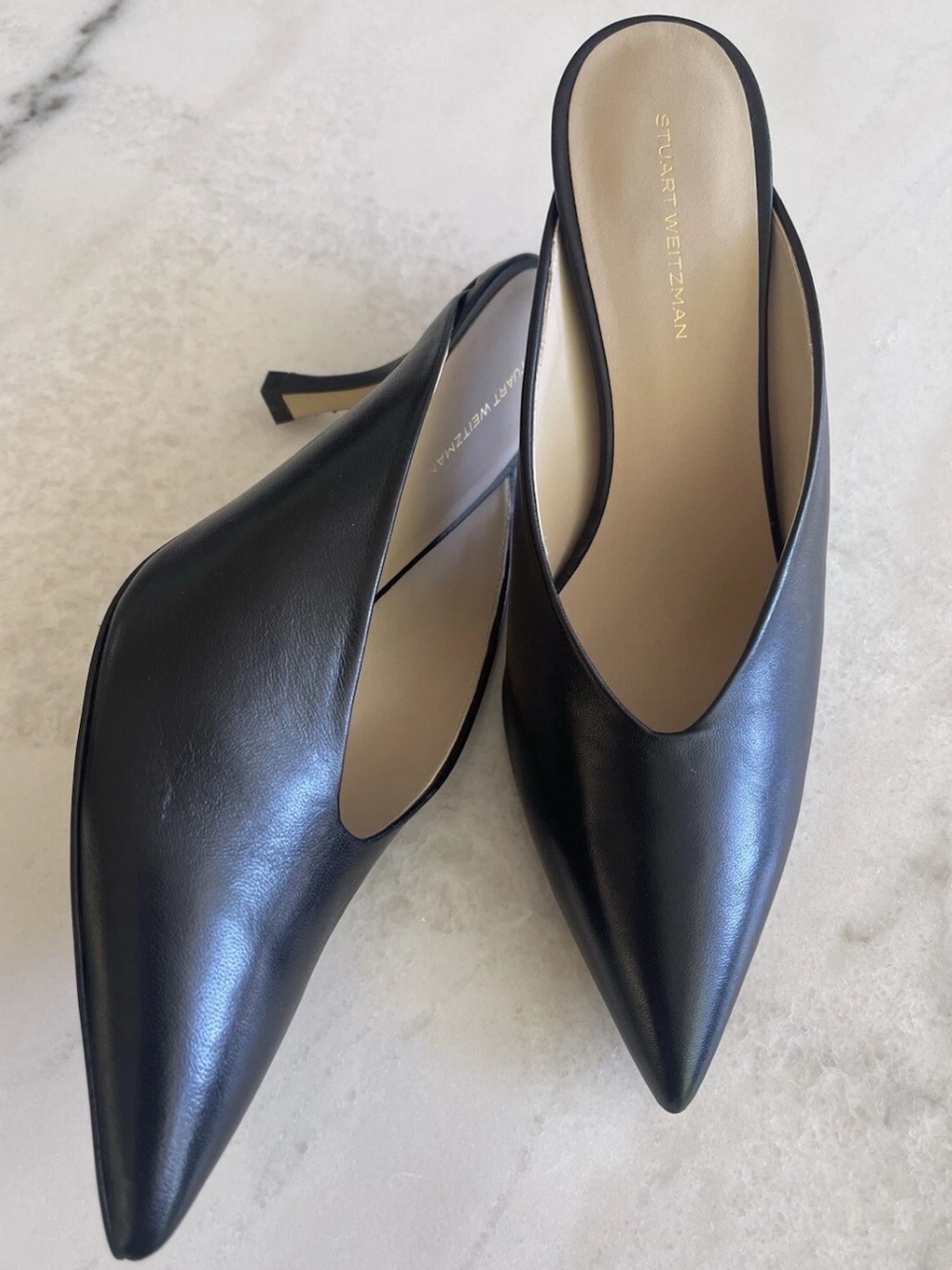 STUART WEITZMAN WOMEN’S BLK LEATHER LULA POINTED TOE MULE Sz 6B NWOB